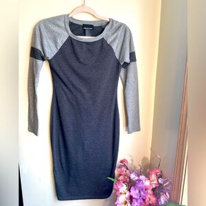 Long-sleeve athletic, casual, grey dress.